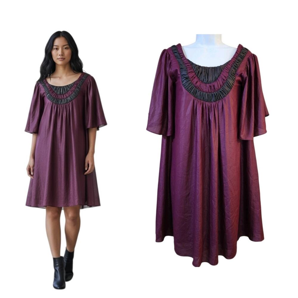 BCBGeneration Womens Pullover Tunic Mini Dress Size XS Purple Scoop Ruched